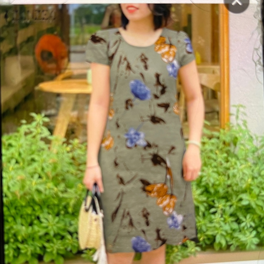 Blue and Orange cotton Midi Dress with Flutter Sleeves